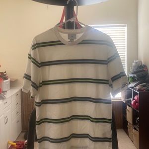 White shirt with black blue and yellow stripes (H&M) good condition
